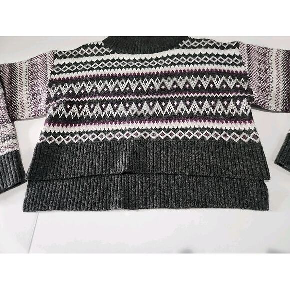 Cleo + Wolf Fair Isle Sweater Womens Small Cropped Gray Purple White Wool Blend - Picture 3 of 11